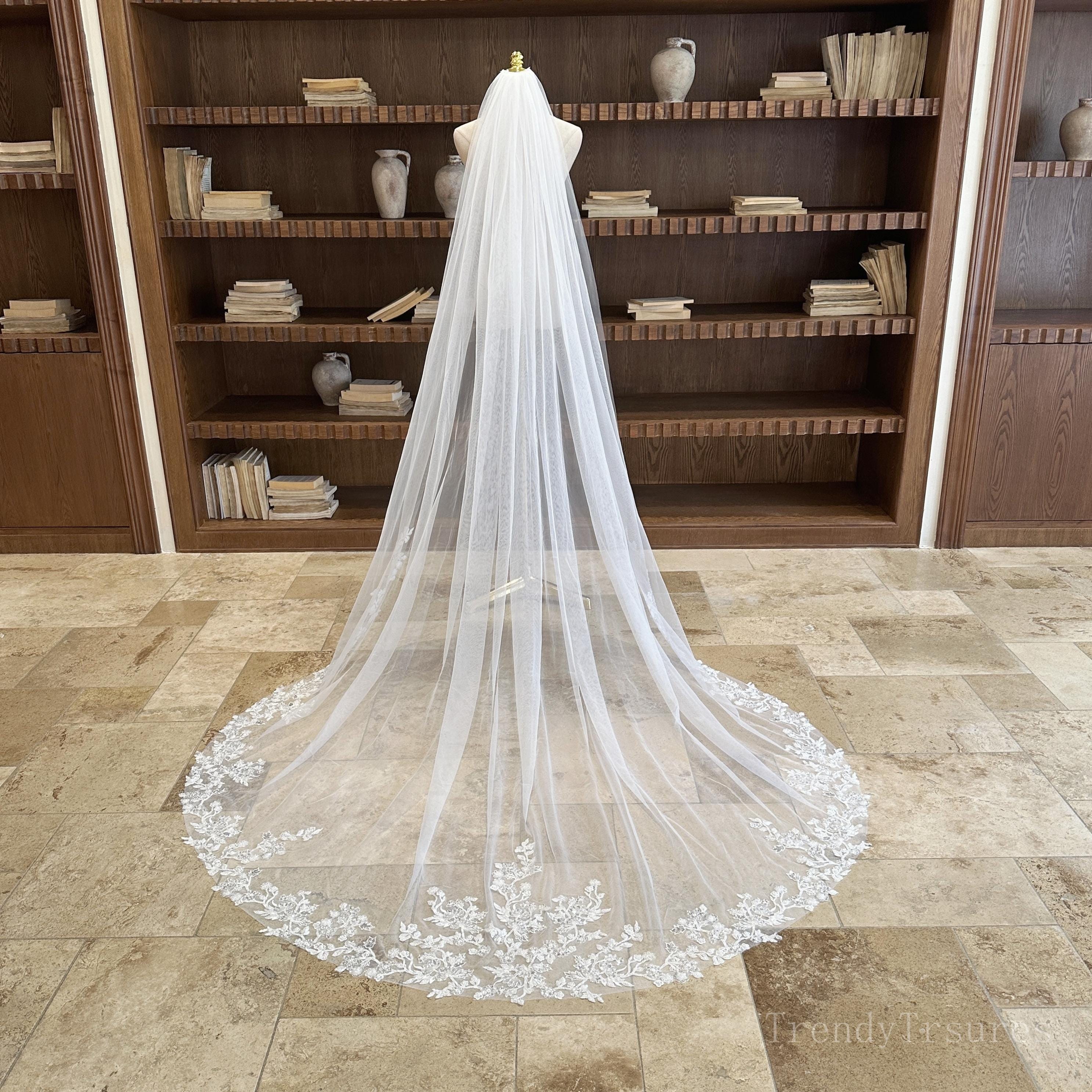 Floral wedding veil - Maggie Sottero Lavinia Fingertip Veil in Ivory Maggie Sottero, Alistaire Lynette with Cathedral Veil  main image 2