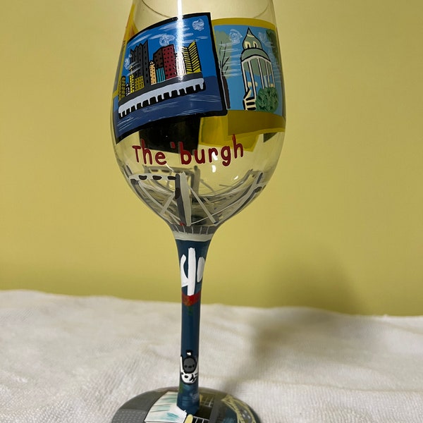 Hand Painted Lolita Pittsburgh, The "burgh ', Wine Glass