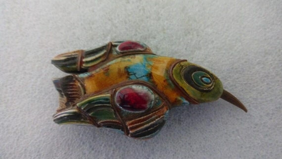 Handmade ceramic hummingbird brooch