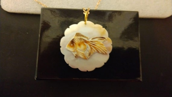 Carved koi carp shell pendant necklace