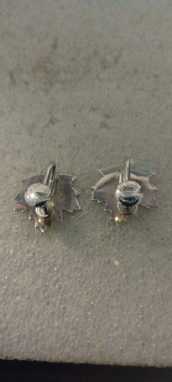 La Mode sterling silver maple leaf screwback earr… - image 3