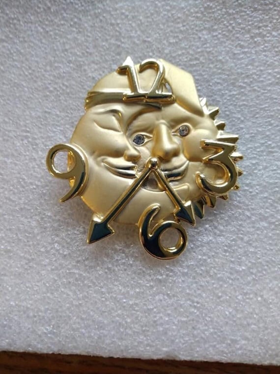 AJC gold-tone moon and sun clock brooch - image 1