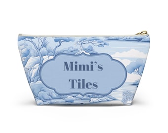 Blue Pagoda Personalized Tile Pouch, Mahjong Hostess Gift,  Chinoiserie, Grandmillennial Aesthetic, Asian Architecture Gardens, Game Night