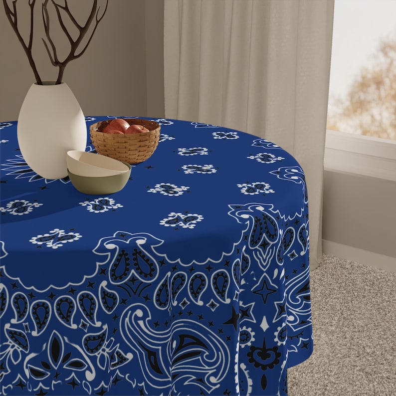 Blue Bandana Game Night Tablecloth, Size 55 x 55, Mahjong, Bunko, Keno, Dominos, Backgammon, Coastal Cowgirl image 5
