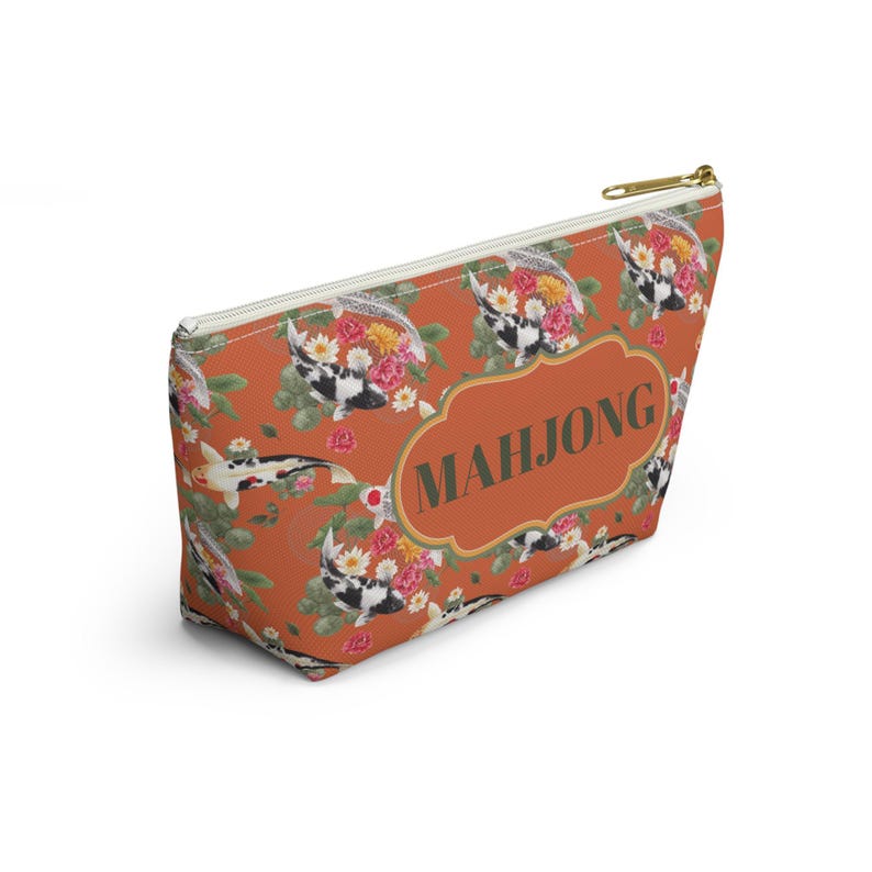 Orange Koi Fish Tile Pouch, Mahjong Hostess Gift, Chinoiserie image 5