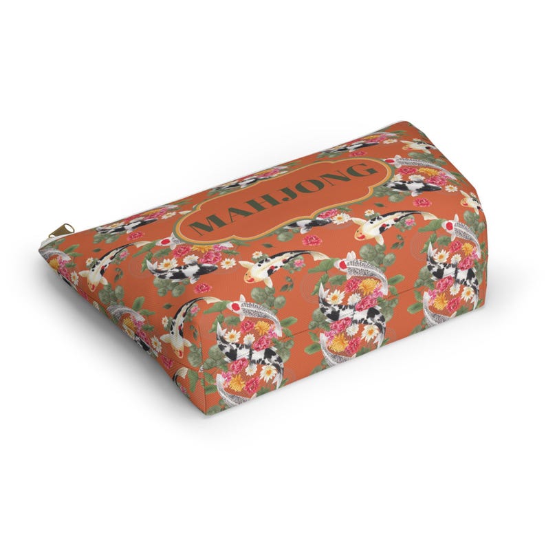 Orange Koi Fish Tile Pouch, Mahjong Hostess Gift, Chinoiserie image 7