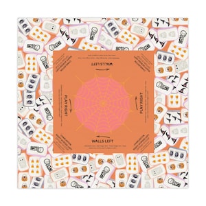 Halloween MAHJONG Tiles Tablecloth, 55 x 55, Hostess Gift, Bat, Pumpkin, Mummy, Skeleton, Ghost, Spider, Witch Charleston Rules Beginners