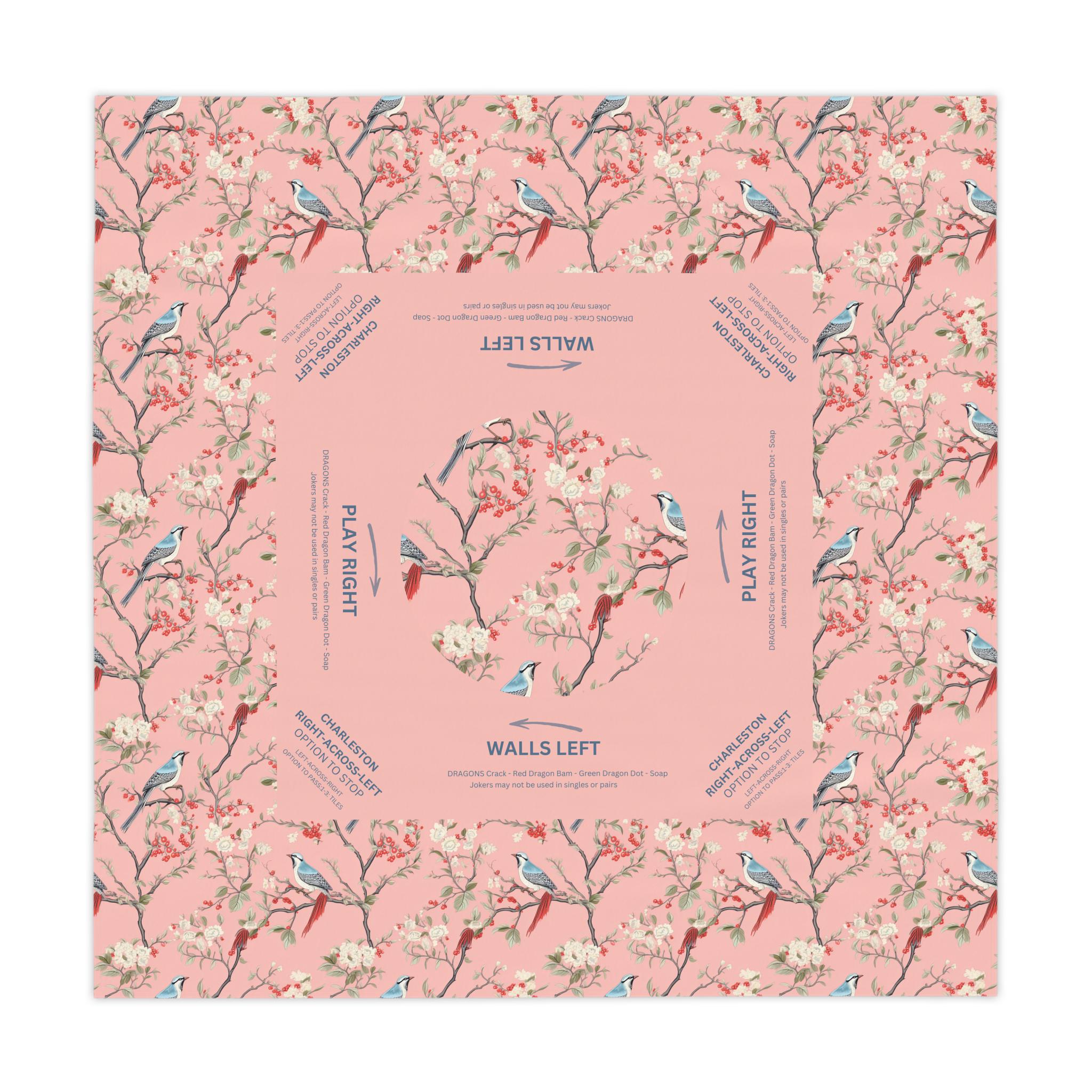 Mahjong Tablecloth, Birdie Design, Pink and Blue Decor, Mahjong Lover Gift, Game Night Decor, Playful Table Cover