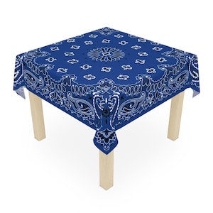 Blue Bandana Game Night Tablecloth, Size 55 x 55, Mahjong, Bunko, Keno, Dominos, Backgammon, Coastal Cowgirl