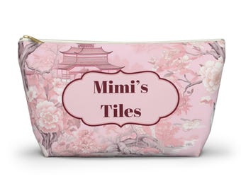 Pink Pagoda Personalized Tile Pouch, Mahjong Hostess Gift,  Chinoiserie, Grandmillennial Aesthetic, Asian Architecture Gardens, Game Night