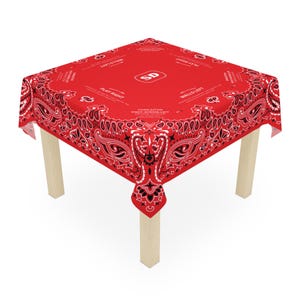 Red Bandana Mahjong Tablecloth, Size 55 x 55, Personalize it with Monogram! Coastal Cowgirl image 3