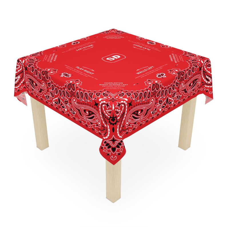 Red Bandana Mahjong Tablecloth, Size 55 x 55, Personalize it with Monogram! Coastal Cowgirl image 3