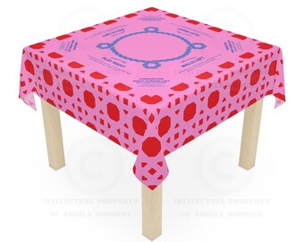 Red Pink Rattan Mahjong Tablecloth, Game Night Hostess Gift 55x55, Palm Beach Vibe, Mahj, with instrucitons,Table Cover, Home Decor