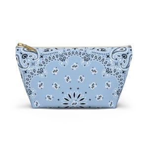 Baby Blue Bandana Jewelry Pouch - Coastal Cowgirl, Travel Organizer, Gift for Her, Cosmetic Makeup, Mahjong Tiles, Western Rodeo Style