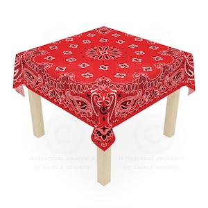 Red Bandana Game Night Tablecloth, Size 55 x 55, Mahjong, Bunko, Keno, Poker, Backgammon, Coastal Cowgirl