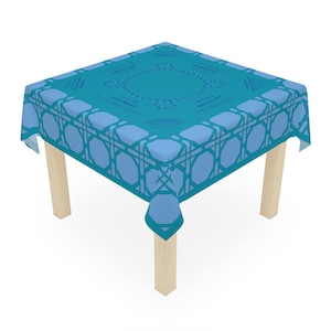 Teal Rattan Mahjong Tablecloth, Game Night Hostess Gift 55x55, Blue Palm Beach Vibe, Mahj, with instrucitons,Table Cover, Home Decor