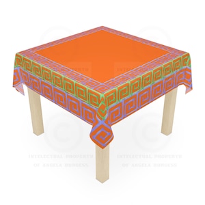Game Night Tablecloth, Size 55 x 55, Hostess Gift, Mahj Prize, Orange Bamboo, Mahjong, Bunko, Keno, Poker, Dominos, Backgammon