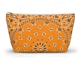 Tangerine Orange Bandana Jewelry Pouch, Coastal Cowgirl, Makeup Case, Rodeo Western Classic