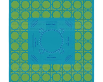 Teal Rattan Mahjong Tablecloth, Game Night Hostess Gift 55x55, Blue Palm Beach Vibe, Mahj, with instrucitons,Table Cover, Home Decor