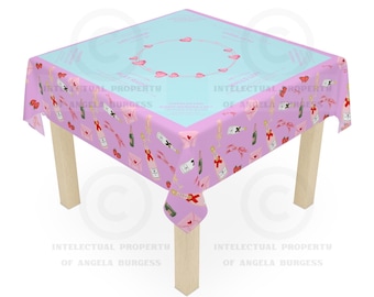 Champagne Valentine's MAHJONG Tablecloth, Mahjong Instructions,Tablecloth Size 55 x 55, Mahjong with Rules, beginners, bows and hearts