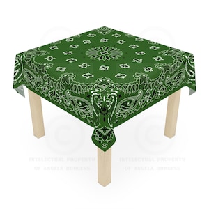 Green Bandana Game Night Tablecloth, Size 55 x 55, Mahjong, Bunko, Keno, Dominos, Backgammon, Coastal Cowgirl