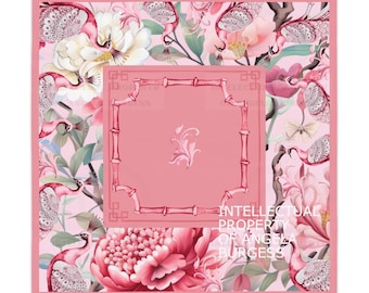 Chinoiserie Pink Peacock Tablecloth, Grandmillennial Table Cover, Hostess Gift, Mahjong Game Night, West Palm Beach Vibe