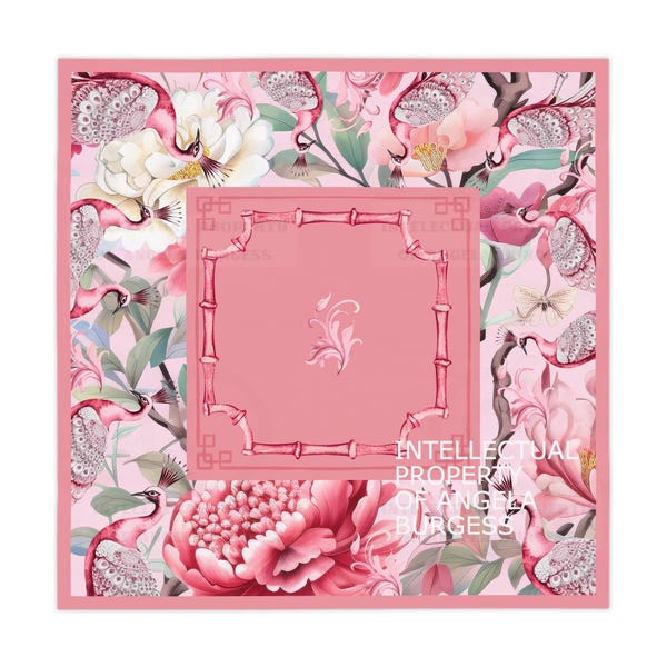 Chinoiserie Pink Peacock Tablecloth, Grandmillennial Table Cover, Hostess Gift, Mahjong Game Night, West Palm Beach Vibe