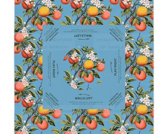 Mahjong Tablecloth, Orange Blossoms on Blue, Game Night, Chinoiserie Fruit, Summer in Italy, Hostess Gift, 55x55, Charleston Rules
