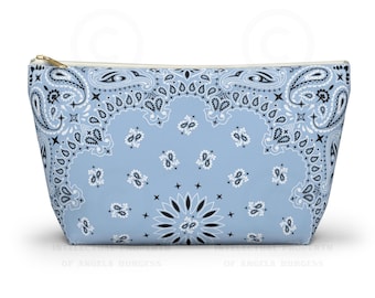 Estuche para joyas con pañuelo azul bebé - Vaquera costera, estuche de maquillaje, estilo rodeo occidental, bolsa con fichas de Mahjong
