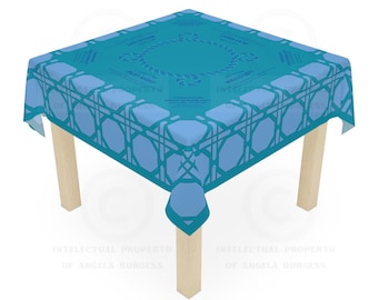 Teal Rattan Mahjong Tablecloth, Game Night Hostess Gift 55x55, Blue Palm Beach Vibe, Mahj, with instrucitons,Table Cover, Home Decor