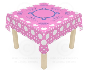 Pink Rattan Mahjong Tablecloth, Game Night Hostess Gift 55x55, Blue Pink Palm Beach Vibe, Mahj, with instrucitons,Table Cover, Home Decor
