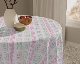 Watercolor Mahjong Tiles Tablecloth, Game Night Hostess Gift 55x55, Palm Beach Vibe, Mahj Table Cover