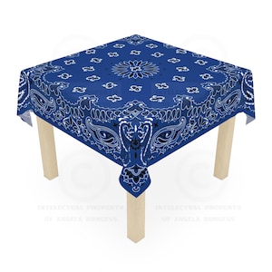 Blue Bandana Game Night Tablecloth, Size 55 x 55, Mahjong, Bunko, Keno, Dominos, Backgammon, Coastal Cowgirl image 1