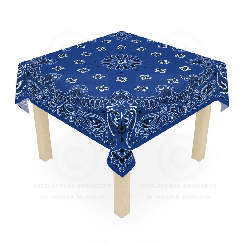 Blue Bandana Game Night Tablecloth, Size 55 x 55, Mahjong, Bunko, Keno, Dominos, Backgammon, Coastal Cowgirl image 1