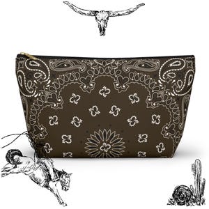 Brown Bandana Mahjong Tile Dice Pouch, Coastal Cowgirl Bag, Makeup Case, Rodeo Western Classic