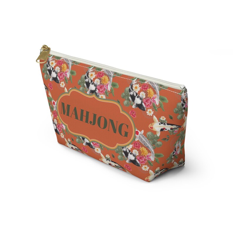 Orange Koi Fish Tile Pouch, Mahjong Hostess Gift, Chinoiserie image 3