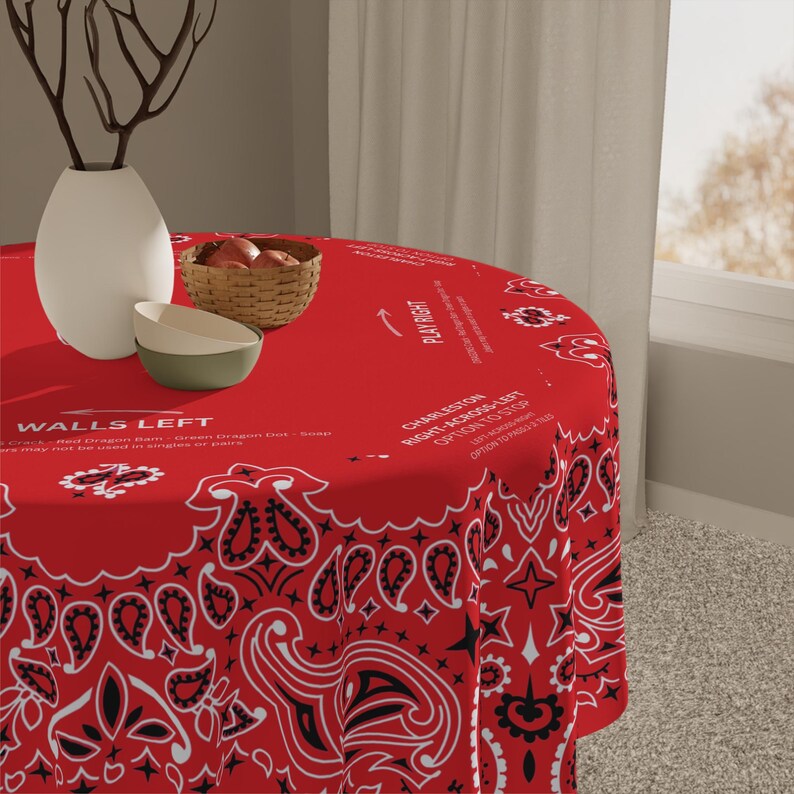 Red Bandana Mahjong Tablecloth, Size 55 x 55, Personalize it with Monogram! Coastal Cowgirl image 6