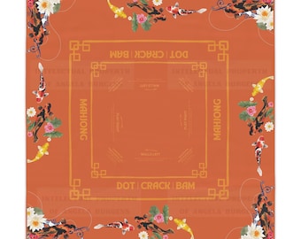 Orange Koi Mahjong Instructional Tablecloth, Great for Beginners, Game Night Decor, Hostess Gift