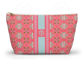 Monogrammed Mahjong Tile Bag: Colony Coral Chinoiserie Travel Pouch, Small and Large