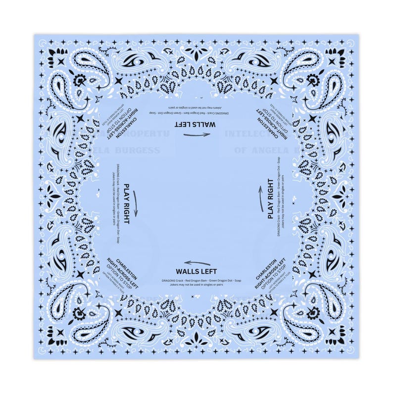 Light Blue Bandana Mahjong Tablecloth, 55x55, Coastal Cowgirl, Charleston Rules, Rodeo Western image 1