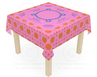 Pink & Orange Rattan Mahjong Tablecloth, Game Night Hostess Gift 55x55, Palm Beach Vibe, Mahj, with instrucitons,Table Cover, Home Decor