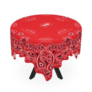 Red Bandana Mahjong Tablecloth, Size 55 x 55, Personalize it with Monogram! Coastal Cowgirl image 4