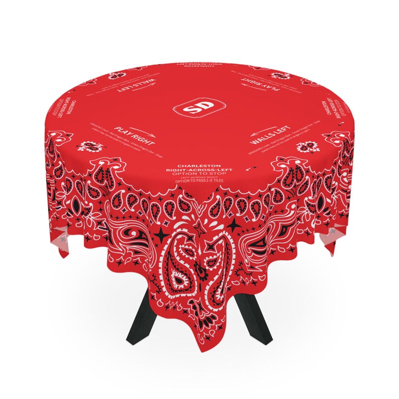 Red Bandana Mahjong Tablecloth, Size 55 x 55, Personalize it with Monogram! Coastal Cowgirl image 4