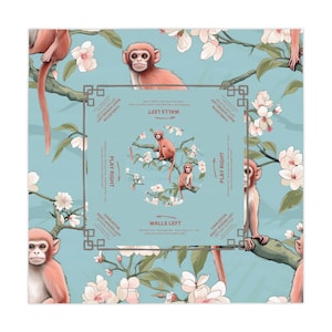 Mahjong Tablecloth, Chinoiserie Monkey Green Blue, Grandmillennial Table Cover, Hostess Gift, Game Night, Beginner Friendly Instructions