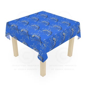Blue Peacock Game Night Tablecloth, Size 55 x 55, Hostess Gift, Mahj Prize, Mahjong, Bunko, Keno, Poker, Dominos, Backgammon
