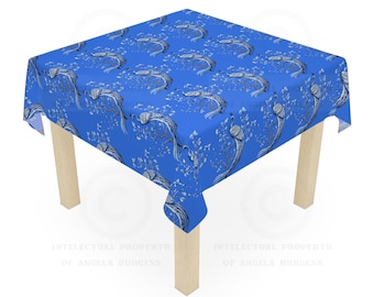 Blue Peacock Game Night Tablecloth, Size 55 x 55, Hostess Gift, Mahj Prize, Mahjong, Bunko, Keno, Poker, Dominos, Backgammon