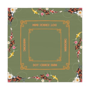 Sample Sale 1 MAHJONG Tablecloth Koi Pond, Game Night, Hostess Gift, Green and Orange, Machine Washable
