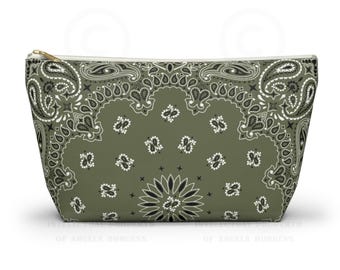 Khaki Bandana Jewelry Pouch, Coastal Cowgirl, Mahjong Tile Bag, Makeup, Rodeo Western Classic