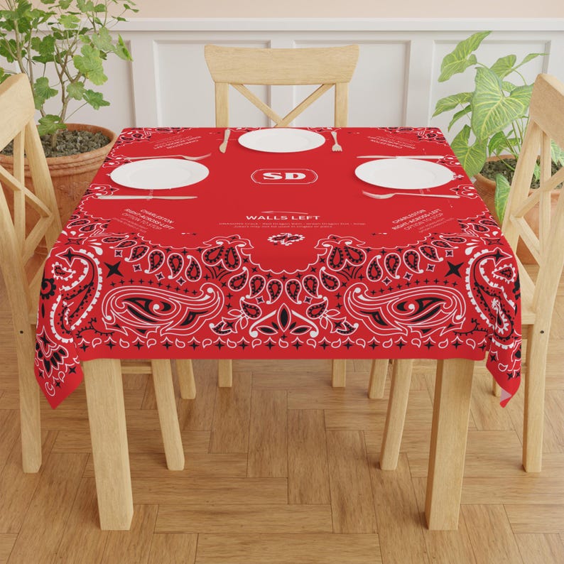Red Bandana Mahjong Tablecloth, Size 55 x 55, Personalize it with Monogram! Coastal Cowgirl image 5