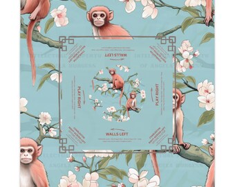 Mahjong Tablecloth, Chinoiserie Monkey Green Blue, Grandmillennial Table Cover, Hostess Gift, Game Night, Beginner Friendly Instructions